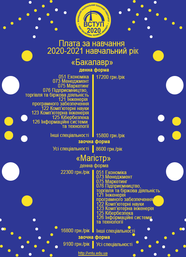 Вартість навчання ВНТУ 2020